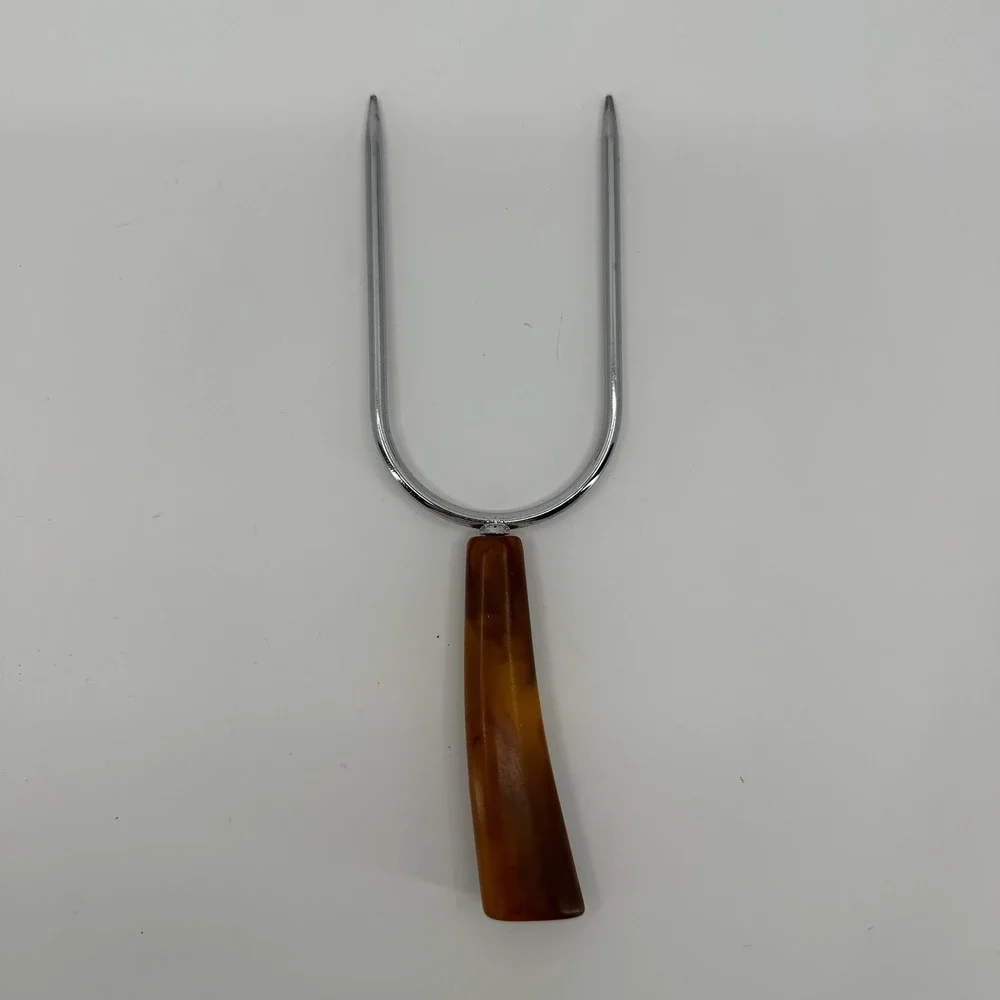 Vtg Carving Meat Fork Amber Marbled Bakelite ? Handle Kitchen Utensil Retro